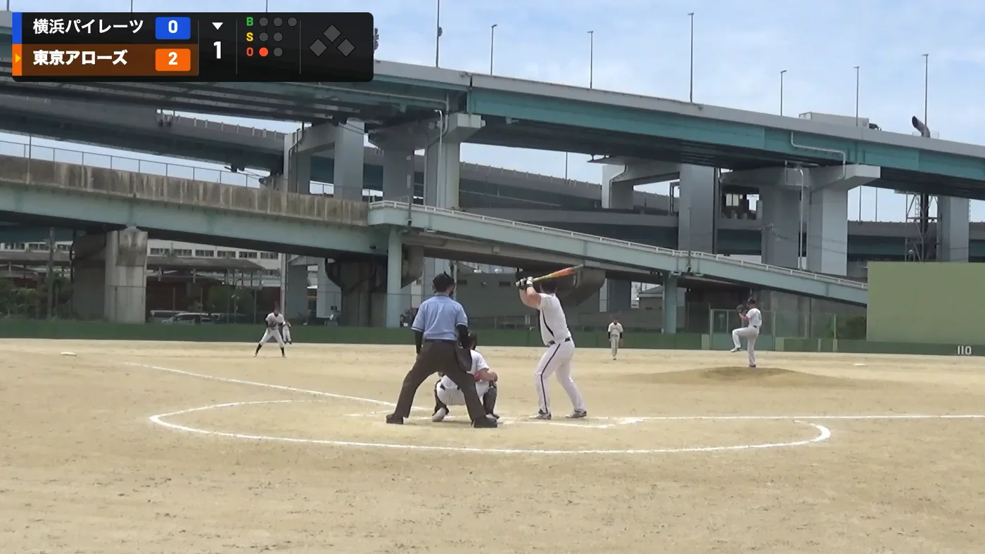 NineCutで草野球の試合動画にプロ野球中継風スコアバー（チーム名・スコア・イニング）を挿入した画面